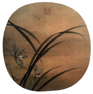 Autumn Orchids, 25.3 * 25.8 cm, painted on silk, Ano. Song Dynasty, 960 - 1279.