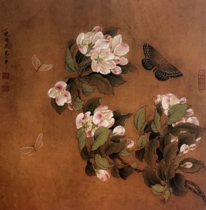 Begonia with Butterflies, 25 * 24.5 cm, painted on silk, Ano. Song Dynasty, 960 - 1279.