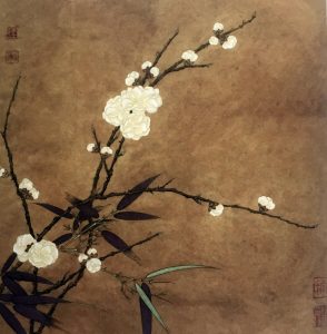 Prune Blossom with Bamboos, Ma Lin (?), Song Dynasty, 960 - 1279, painted on silk, 26.0 * 26.0 cm